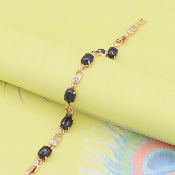 "Black Stone Rose Gold Bracelet with Sparkling Accents, XPBL1017 - Picture 1 of 12